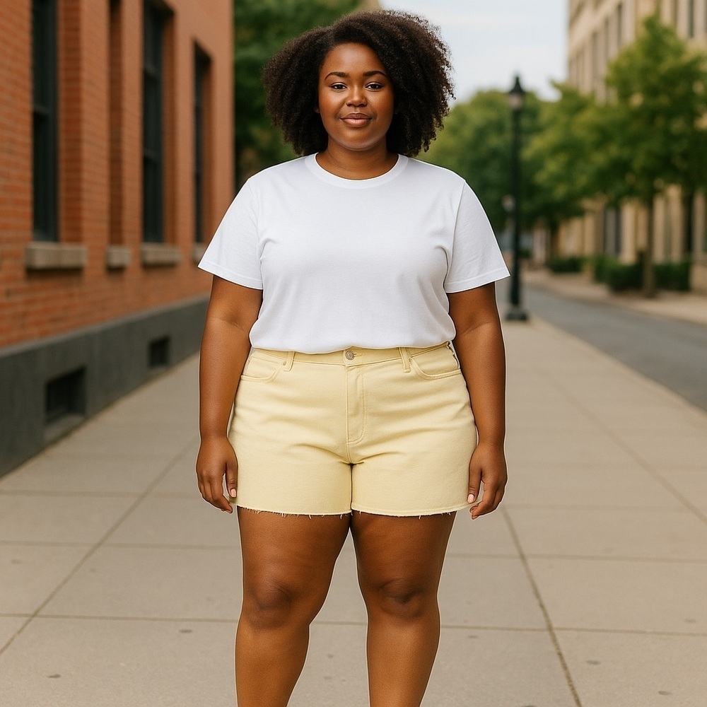 Plus Size Colored Denim Shorts Pale Yellow Size 26W